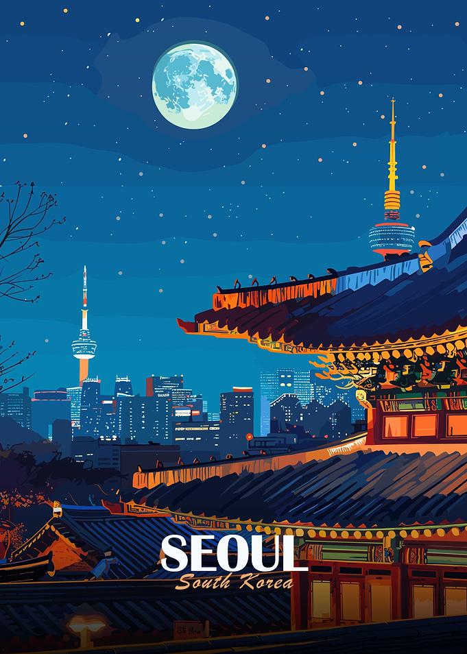Seoul South Korea Nightscape Illustration