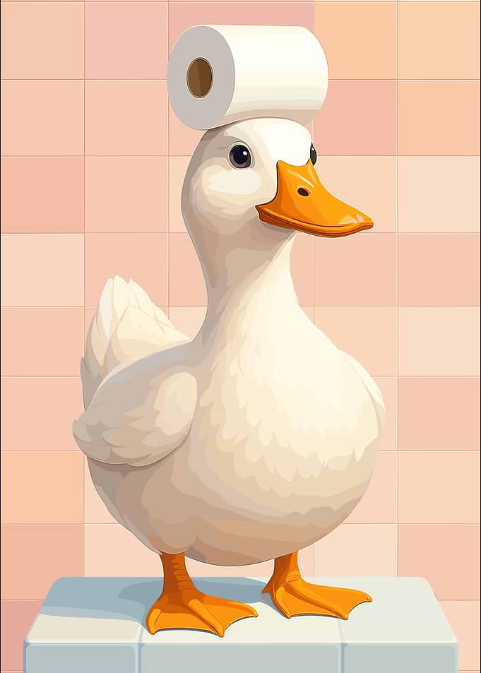 Duck with Toilet Paper on Head