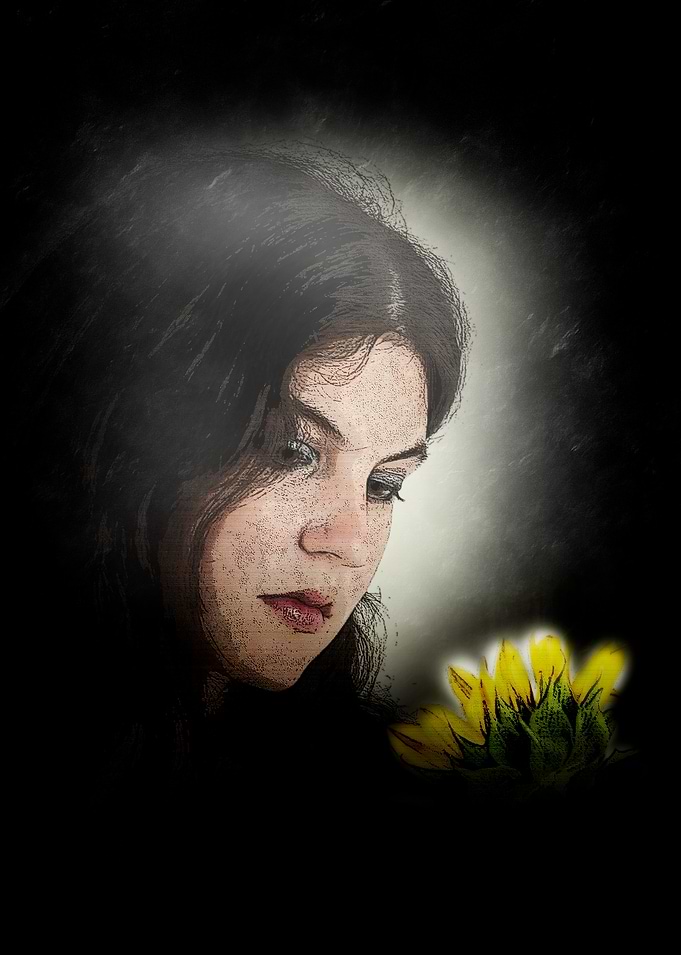 Woman Gazing at Sunflower