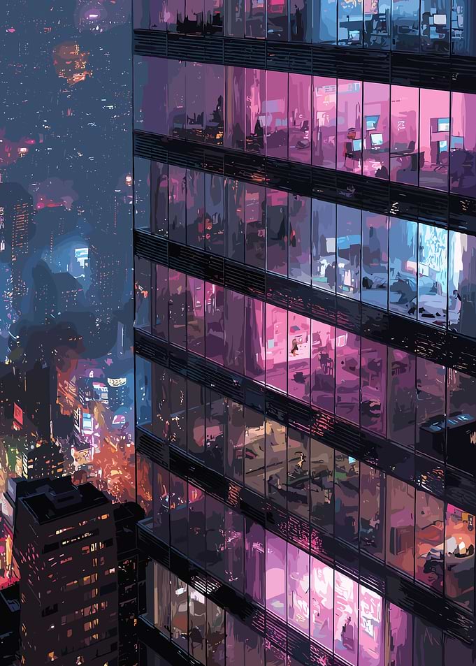 Night Cityscape with Office Building