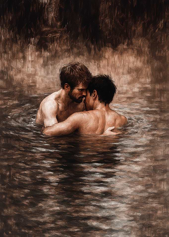 Gay Couple Embracing in Water