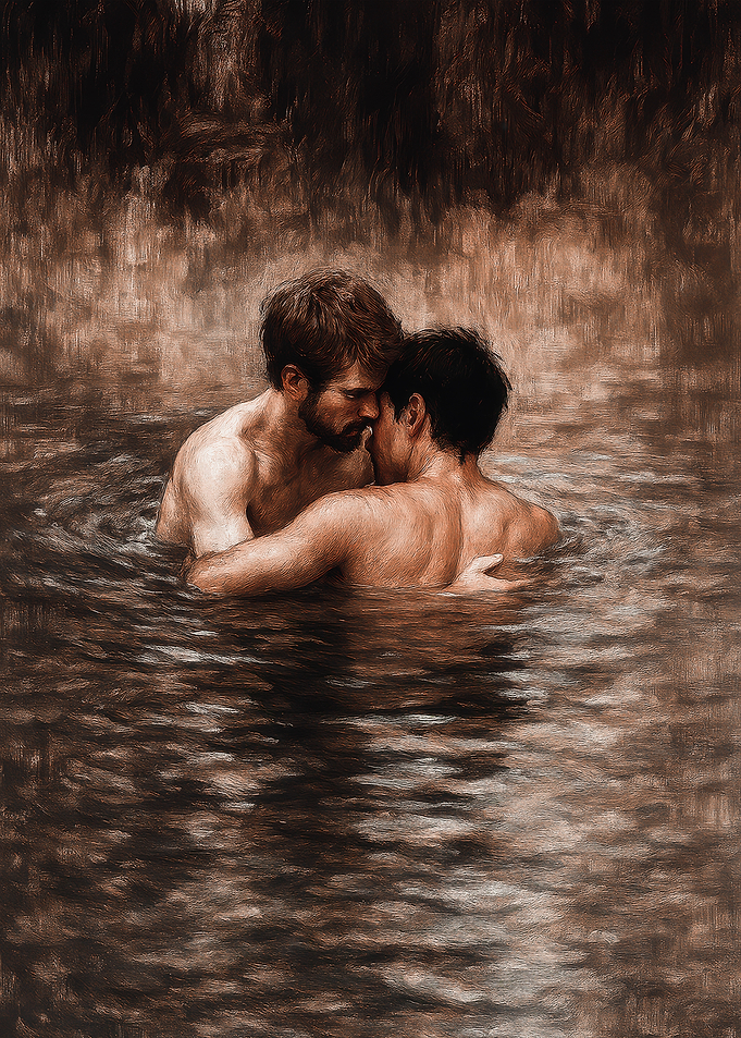 Gay Couple Embracing in Water