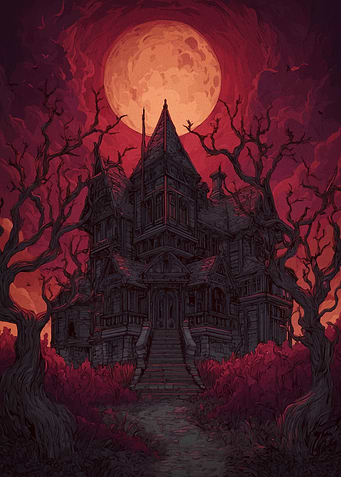 Haunted House Under a Full Moon