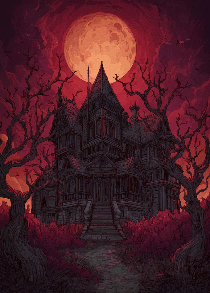 Haunted House Under a Full Moon