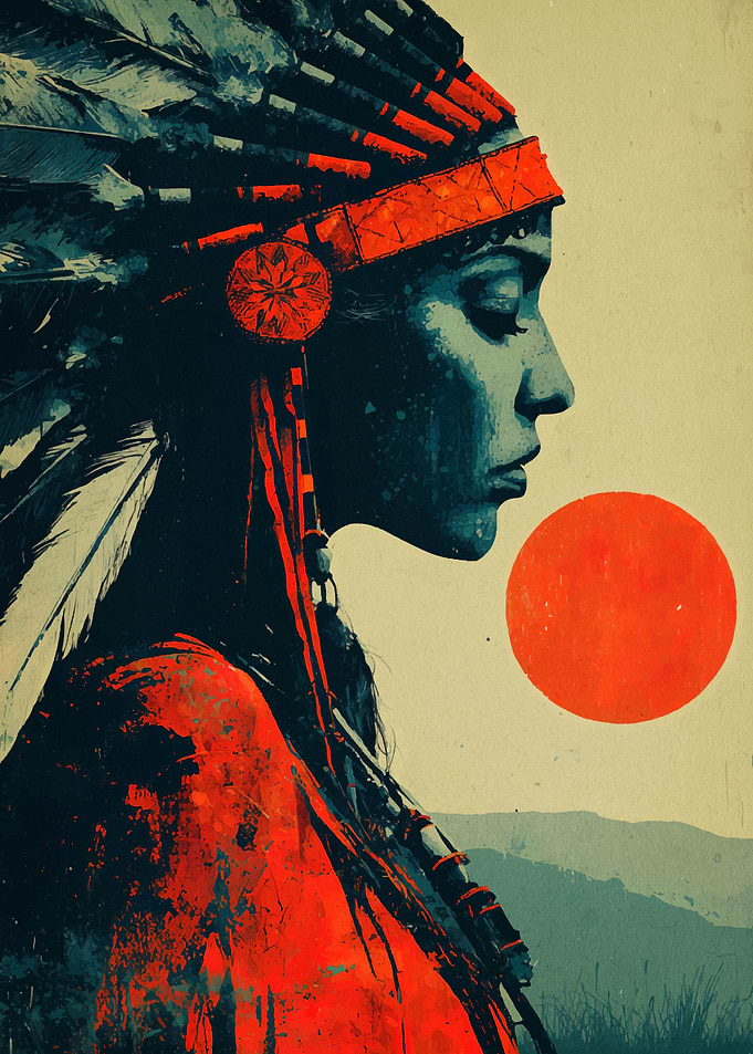 Native American Woman with Headdress Art