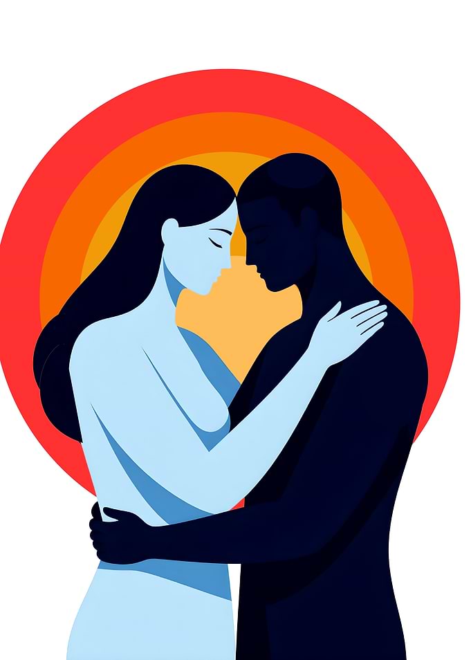 Embracing Couple Silhouette Illustration