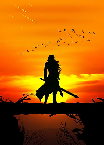 Silhouette Warrior at Sunset