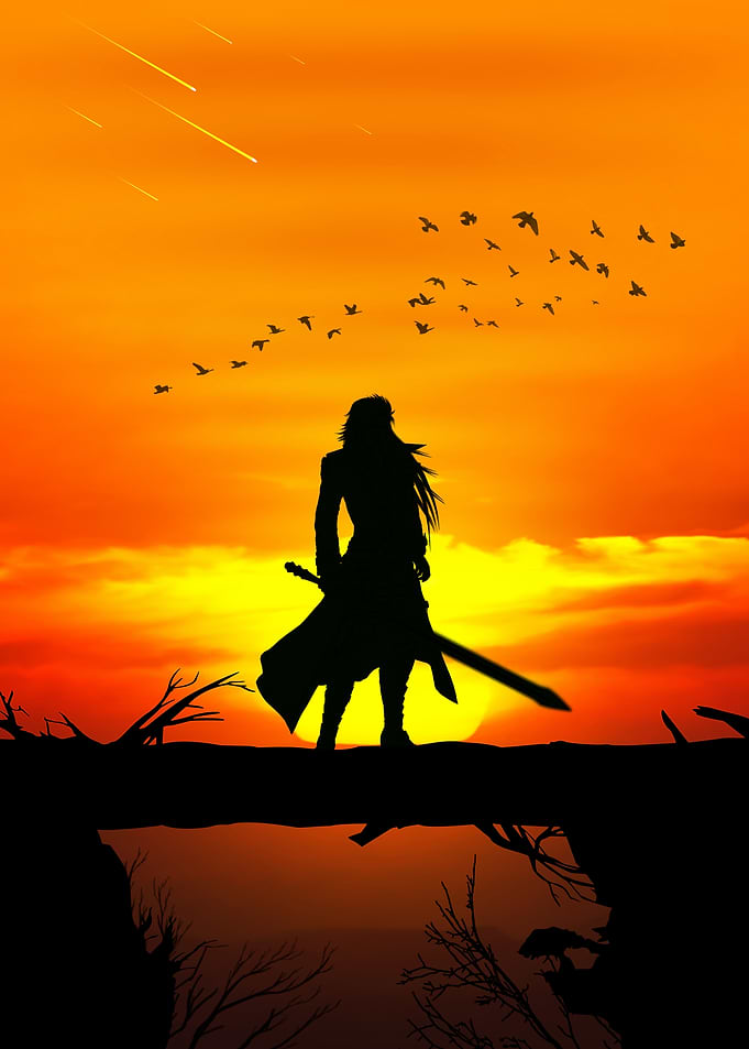 Silhouette Warrior at Sunset