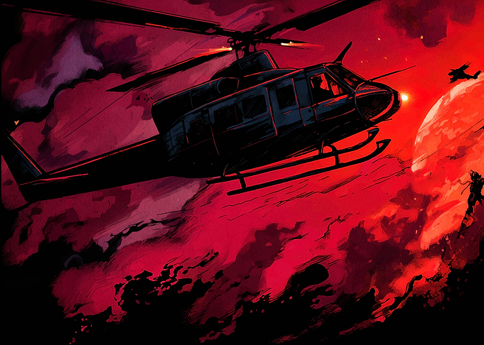 Helicopter in Red Sky