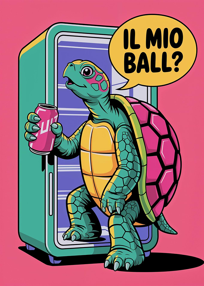 Cartoon Turtle with Drink and Fridge il mio ball
