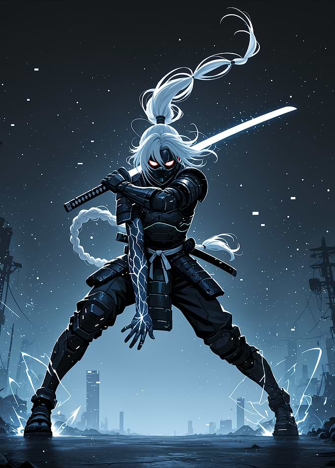 Cyberpunk Ninja Warrior with Glowing Sword