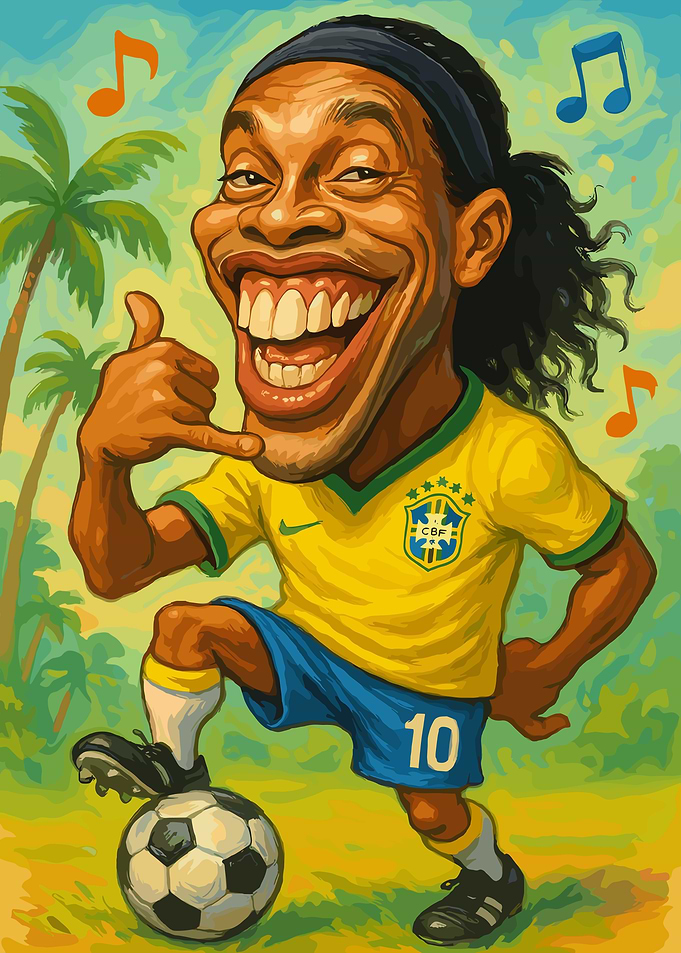Ronaldinho Caricature with Soccer Ball