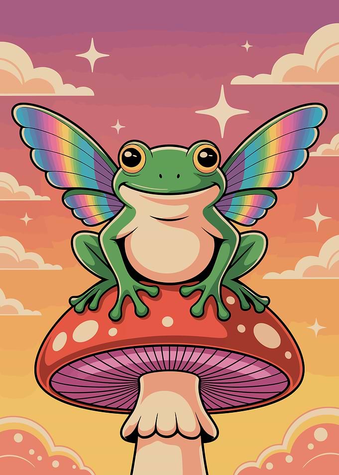 Frog with wings on mushroom