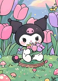 Kuromi in a tulip garden