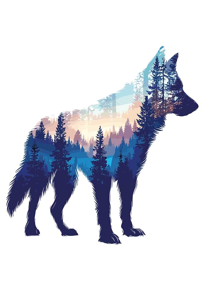 Wolf Silhouette with Forest Landscape
