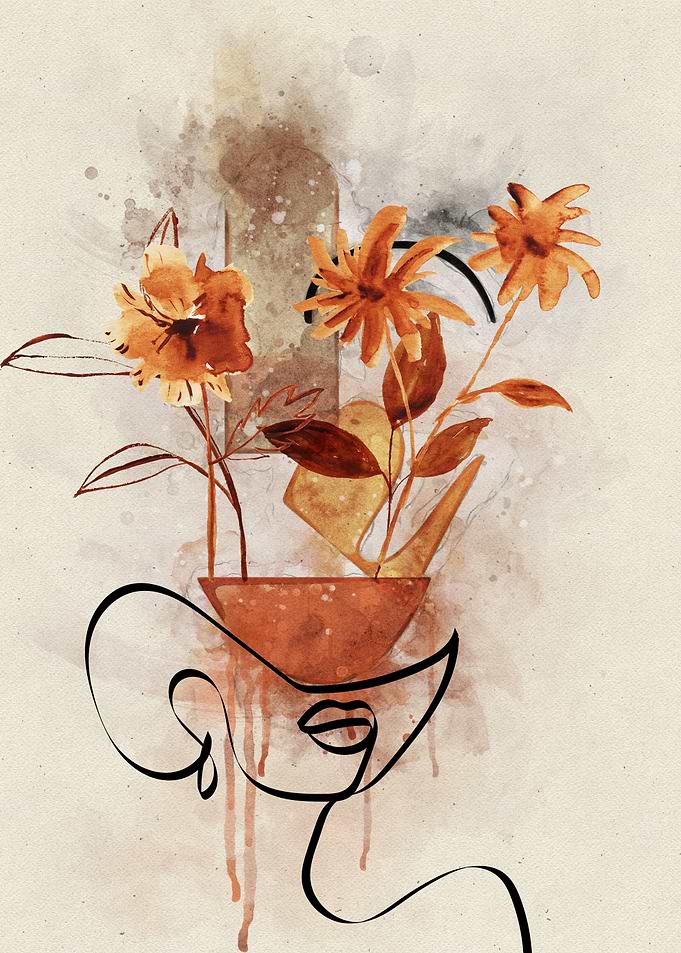 Floral Abstract Face Watercolor Art