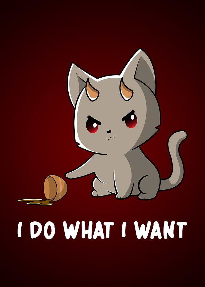 Funny Devil Cat Spilling Cup Cute Chibi Kitten