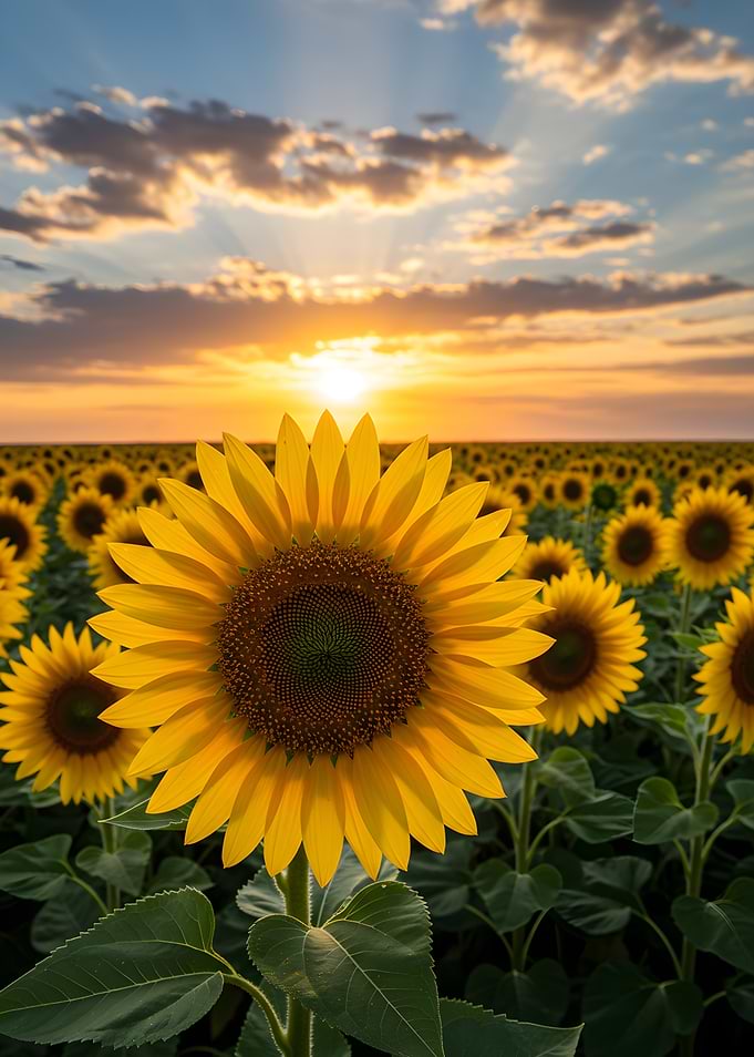 Sunflower field at sunset