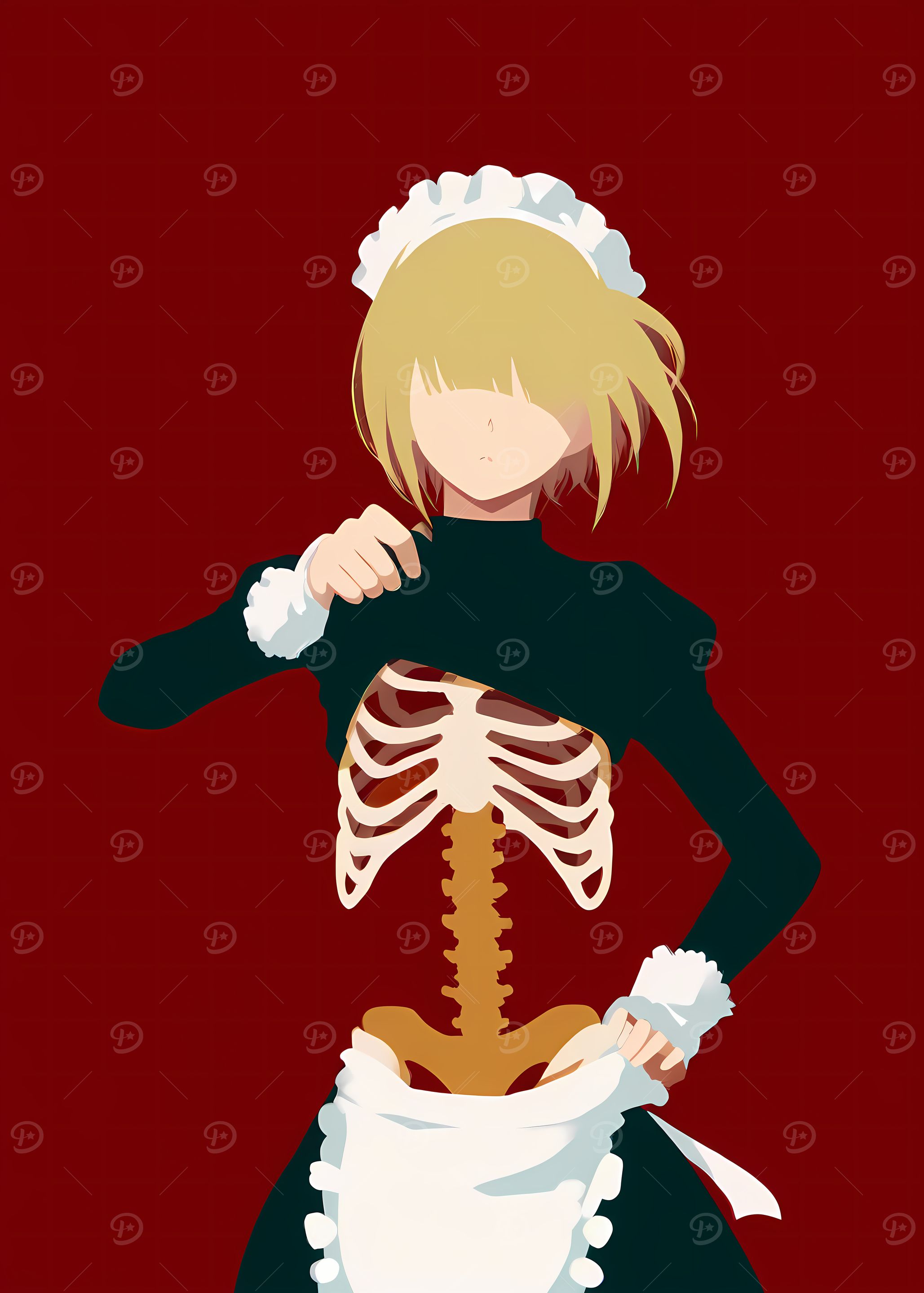 Skeleton Maid Minimalist Art