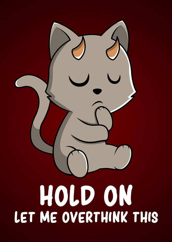 Overthinking Devil Cat Cute Anxious Chibi Kitten