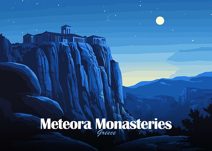 Meteora Monasteries Greece Night Landscape