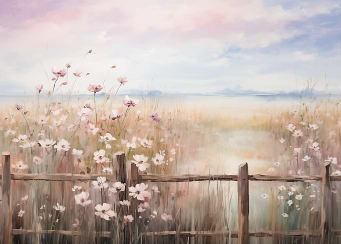 Floral Field with Fence