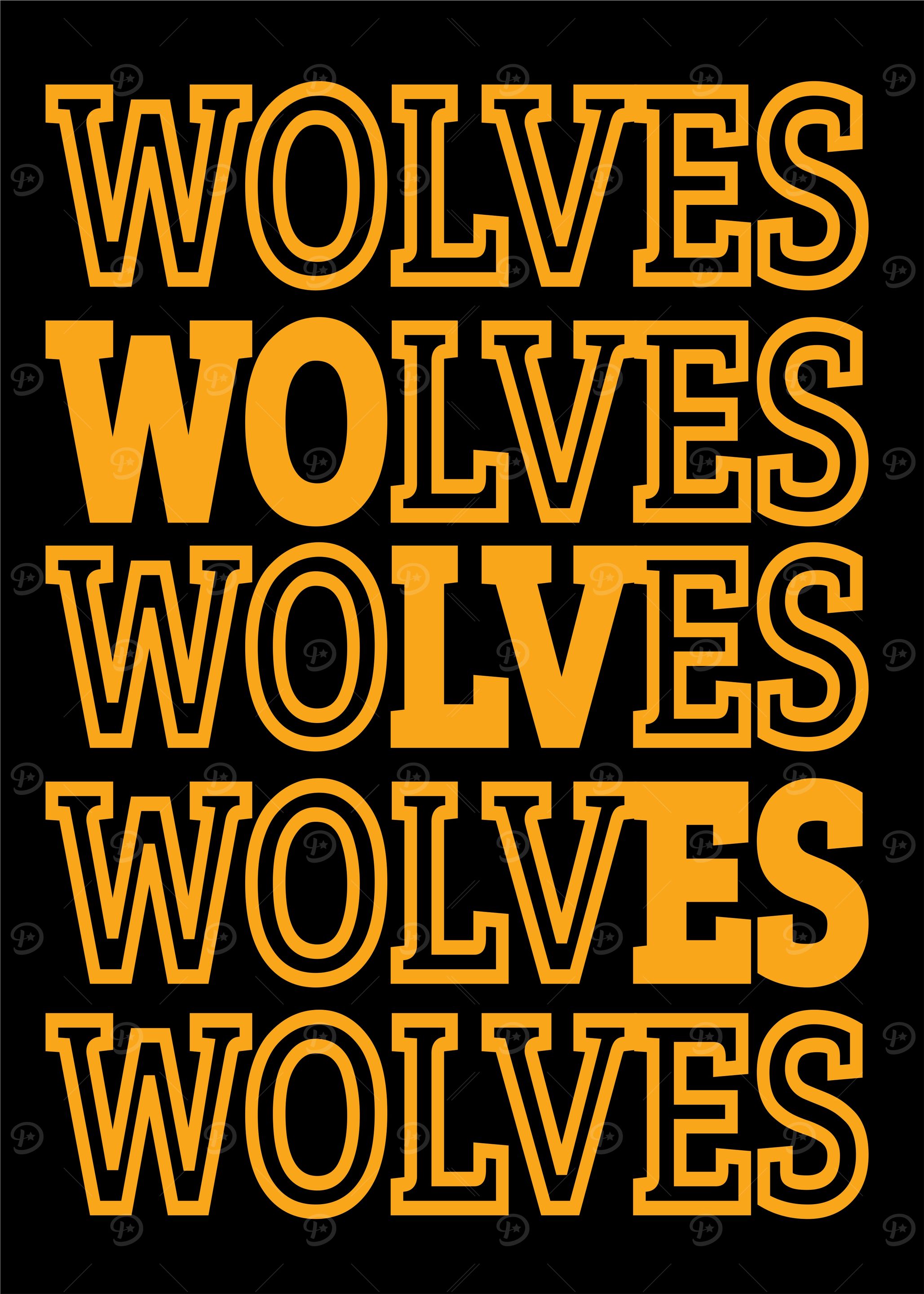 Wolves Text Art on Black Background