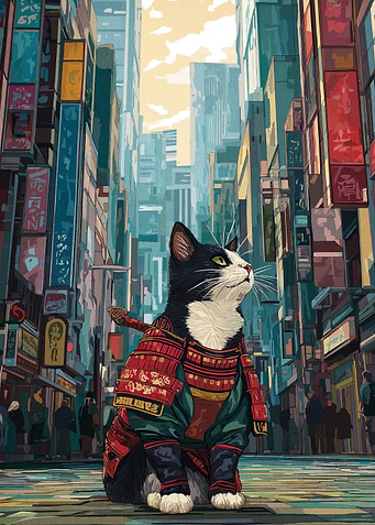 Samurai Cat in Tokyo
