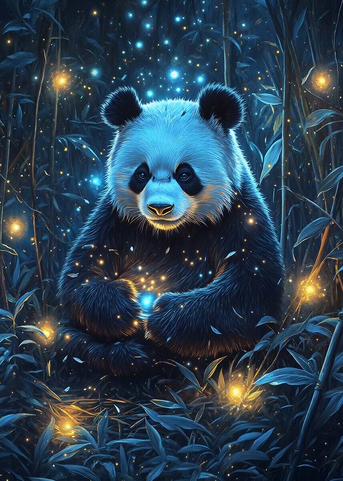 Panda in magical bamboo forest