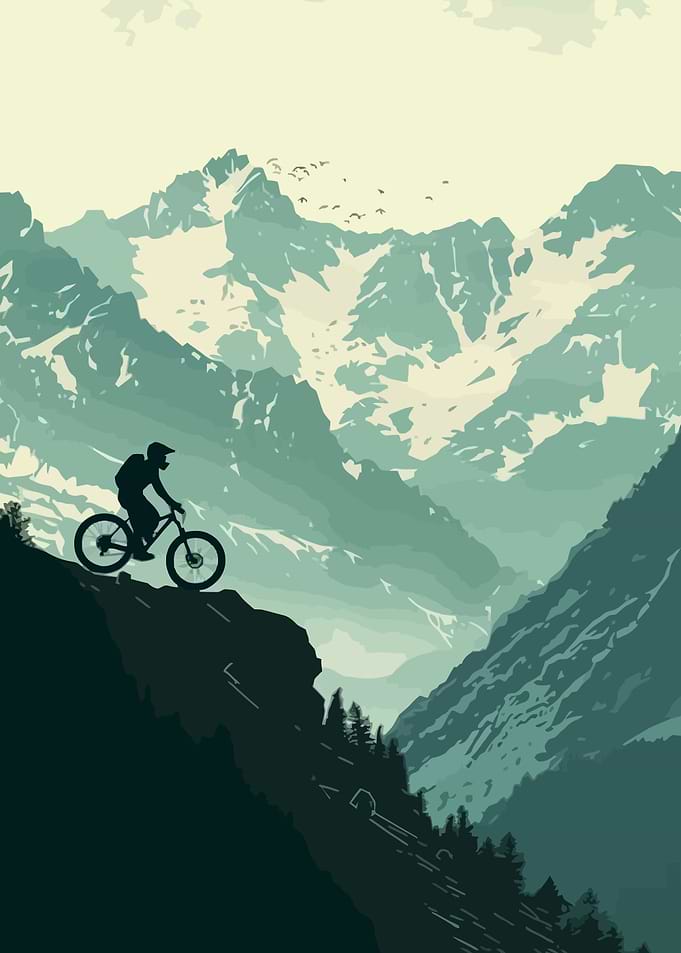 Mountain Biker Silhouette Landscape Art