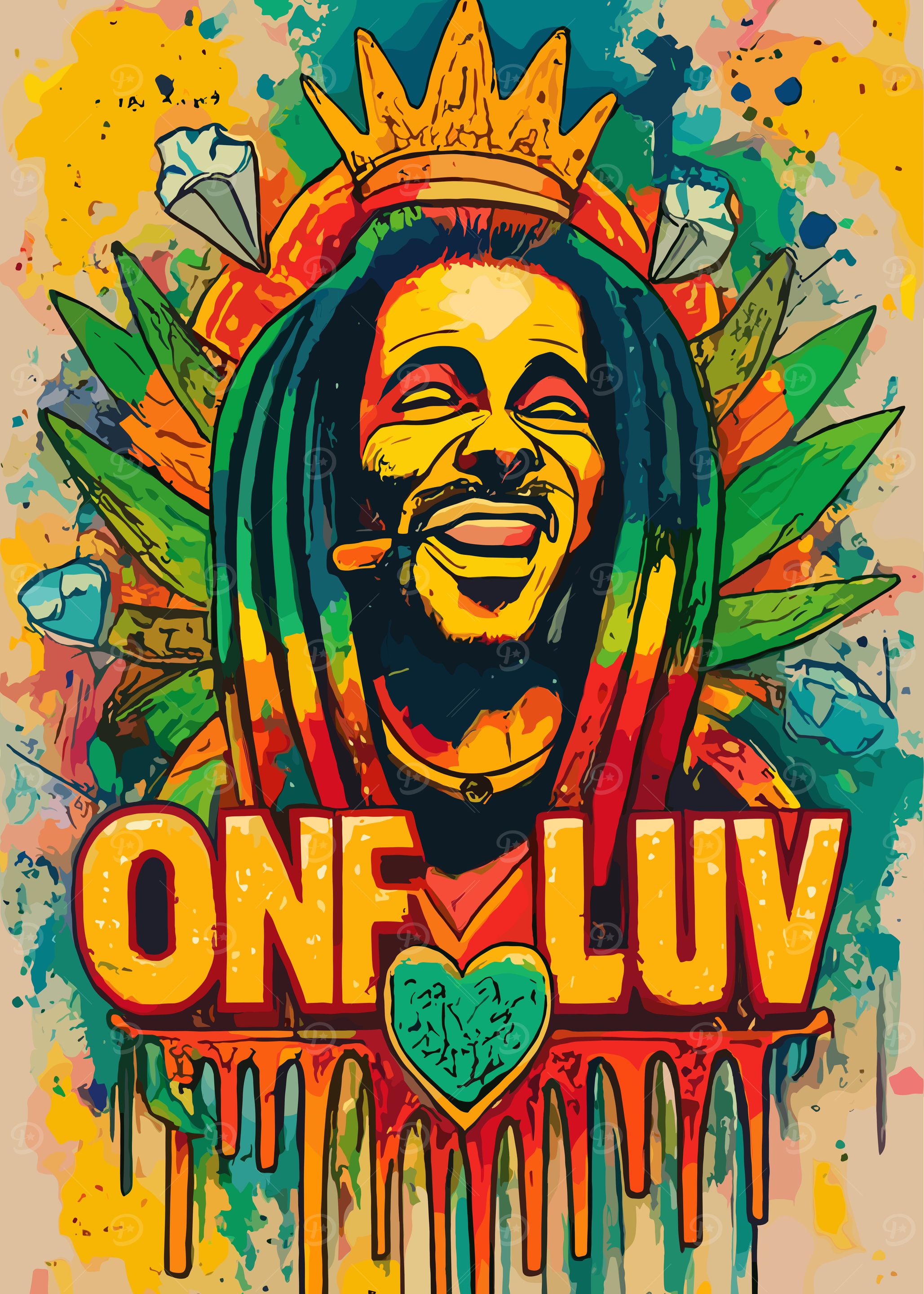 Bob Marley One Luv Colorful Portrait
