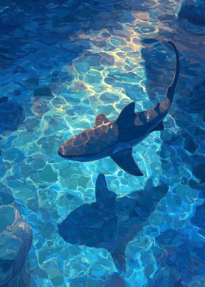 Shark swimming in clear blue water