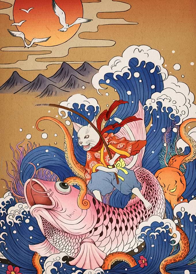 Cat fish ocean waves