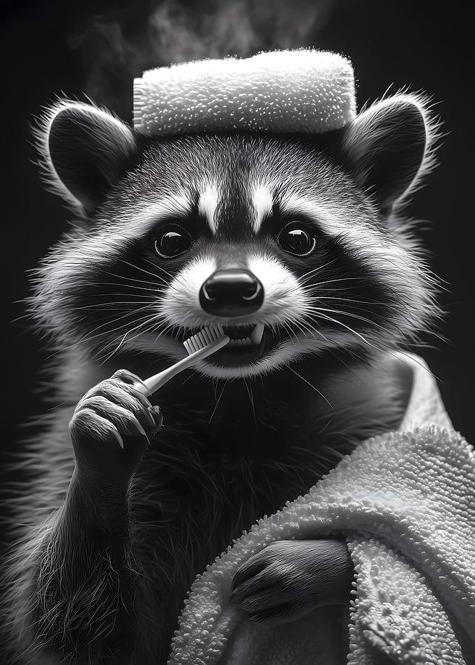 Raccoon Brushing Teeth
