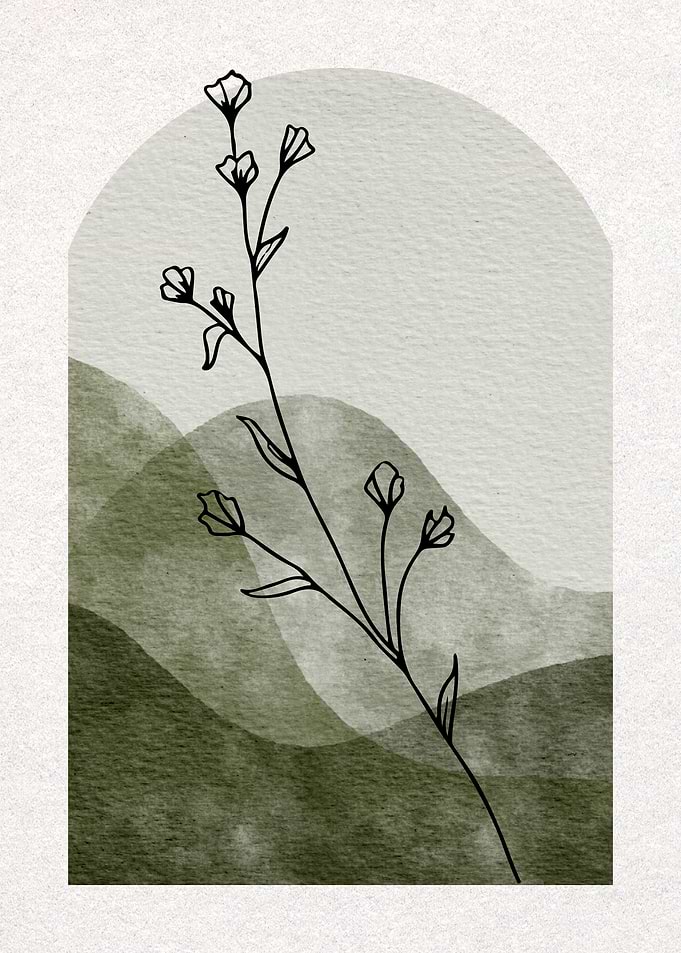 Minimalist Floral Line Art Landscape