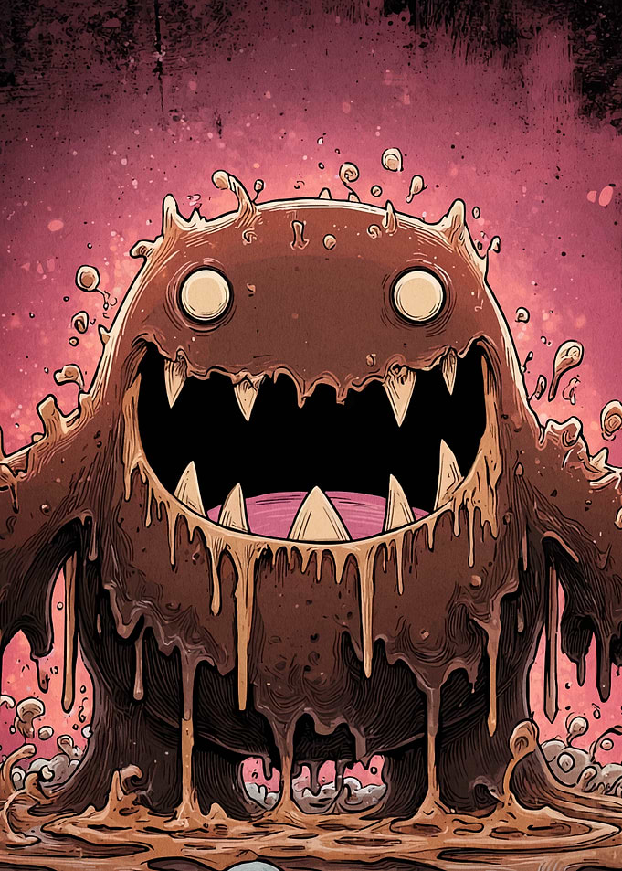 Cartoon Chocolate Monster with Sharp Teeth