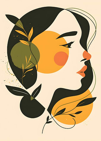 Abstract Woman Portrait with Floral Elements