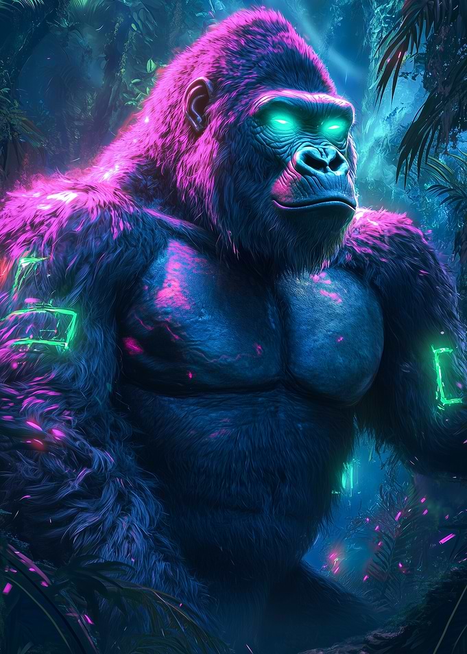 King of the Jungle Cyberpunk Gorilla in Jungle