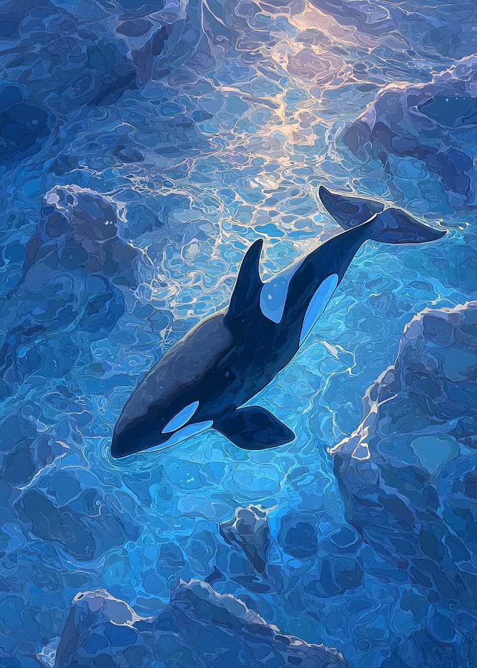 Orca in Blue Ocean Art