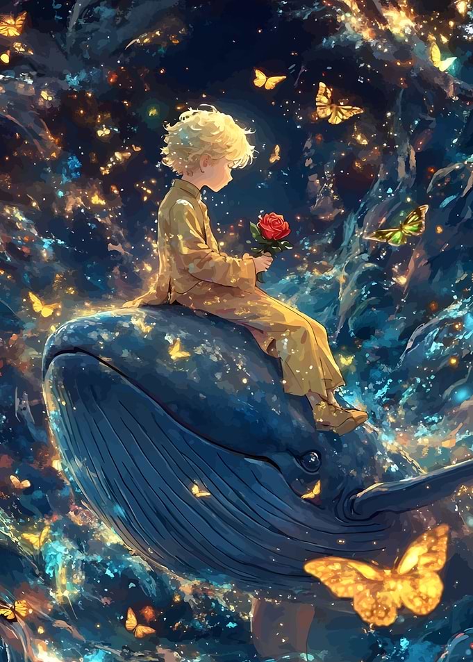 Boy on Whale with Rose
