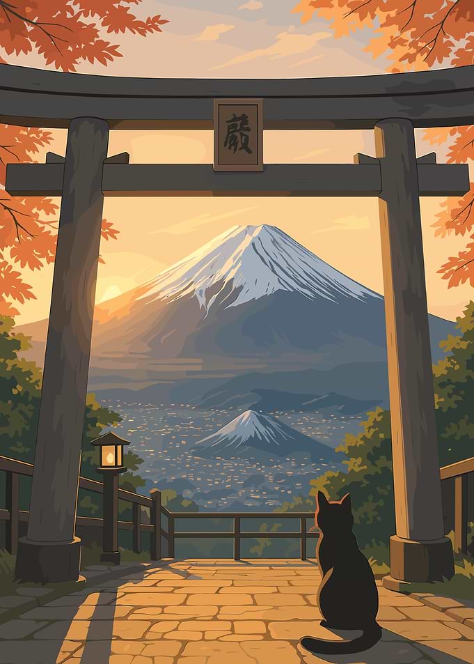 Mount Fuji View with Torii Gate