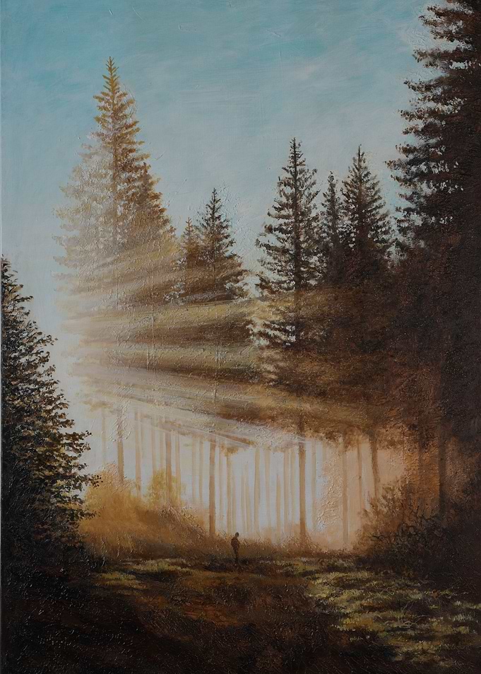 Sunlit Forest Path Painting