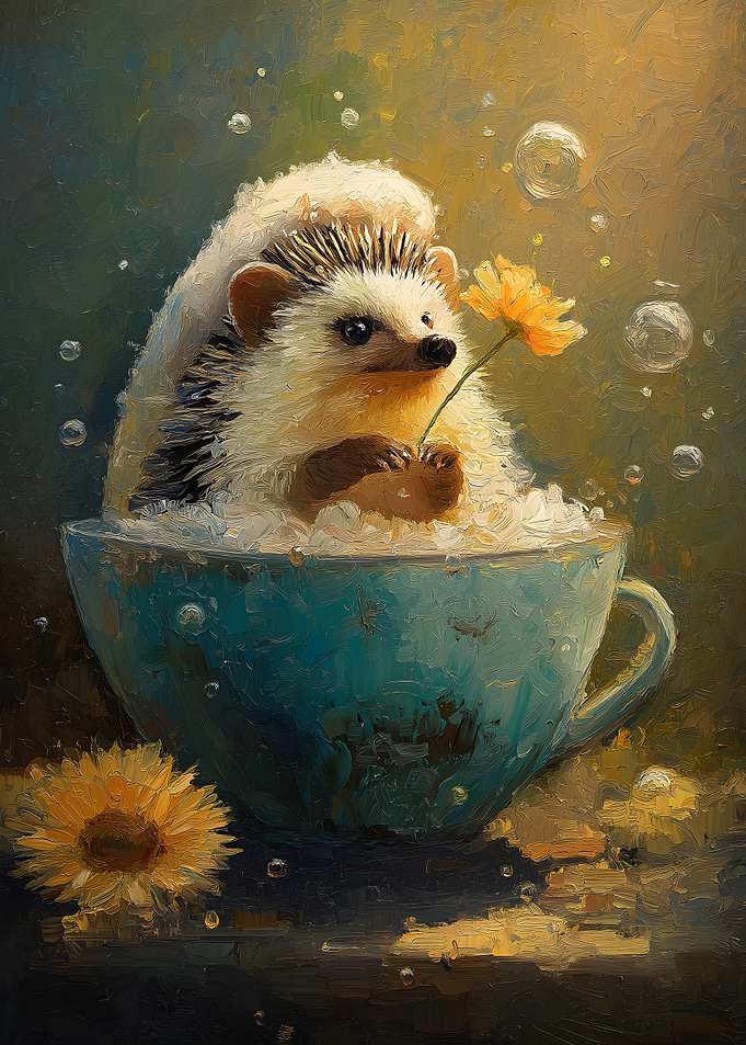Hedgehog in a Cup with Flower