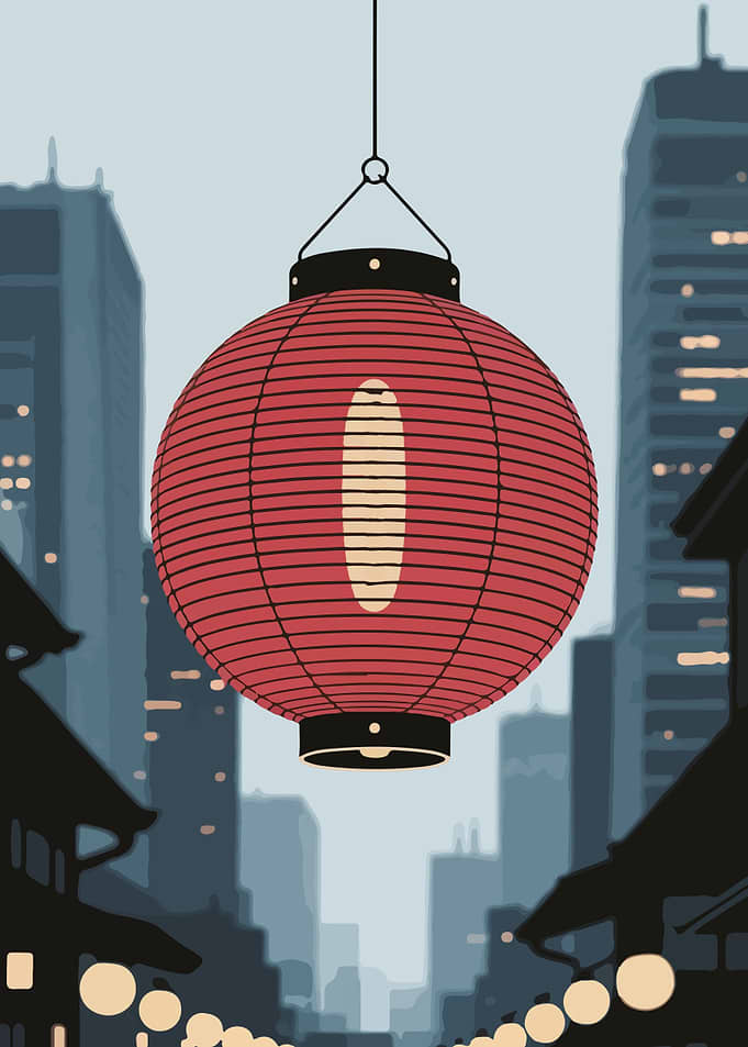 Japanese Lantern in Cityscape