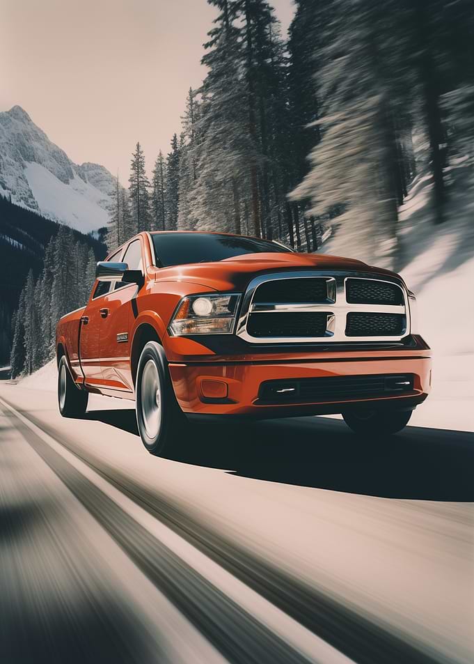 Red Dodge Ram in Motion