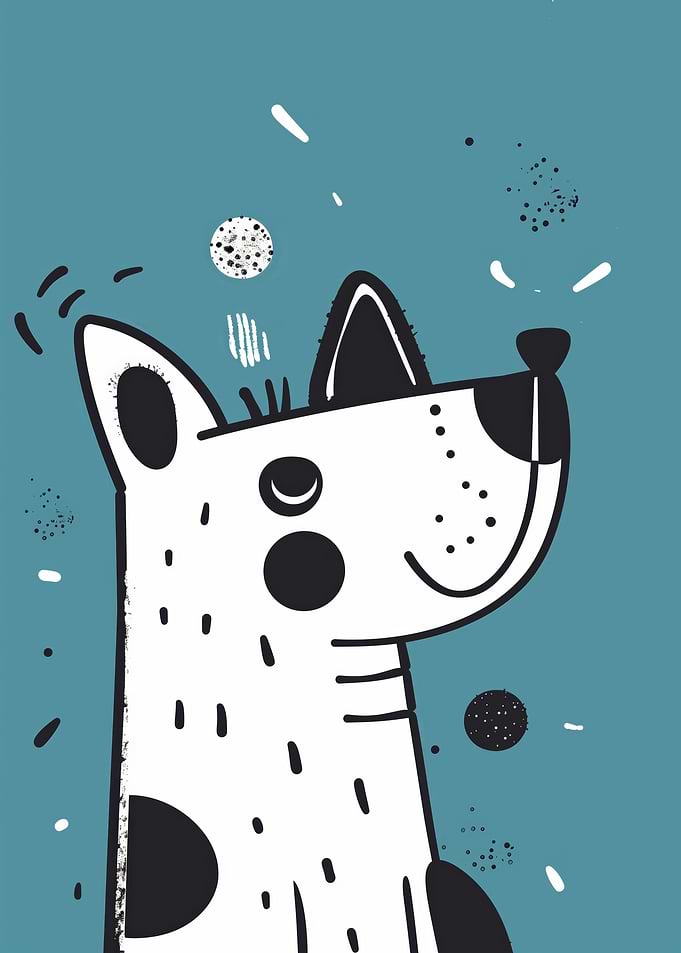 Cartoon Dog Illustration on Blue Background