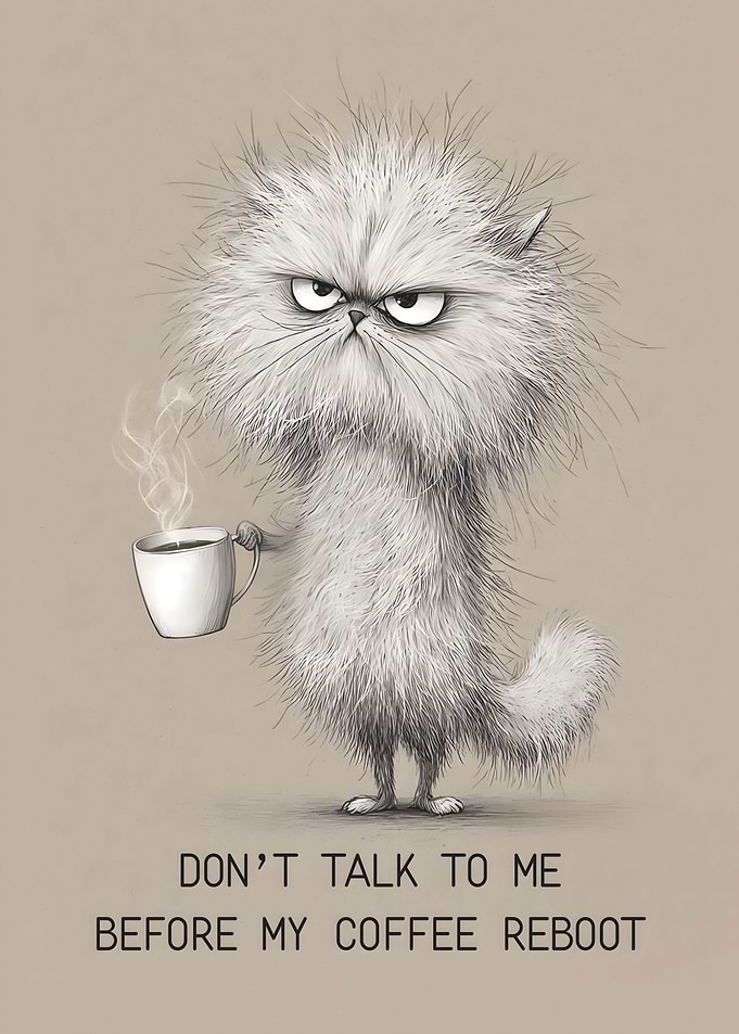 Don't Talk To Me Before My Coffee Reboot - Cat With Coffee
