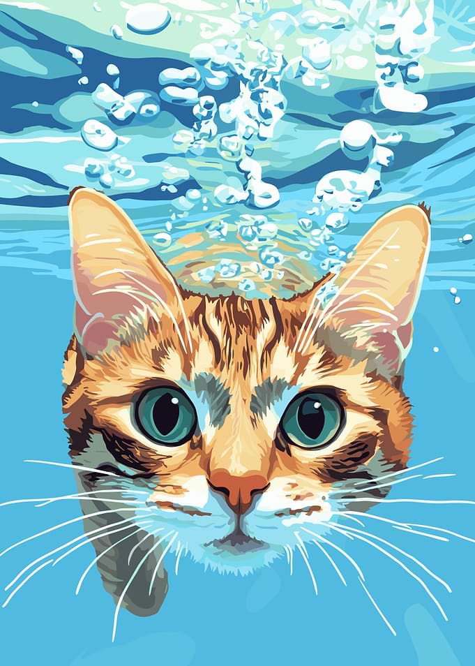 Cat Underwater Digital Art