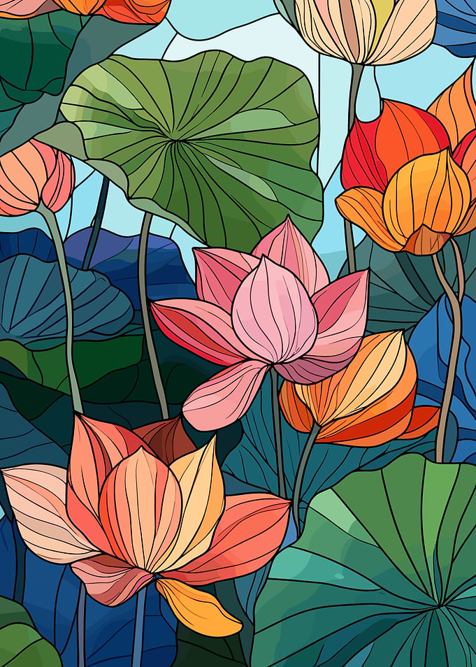 Colorful Lotus Flowers Illustration