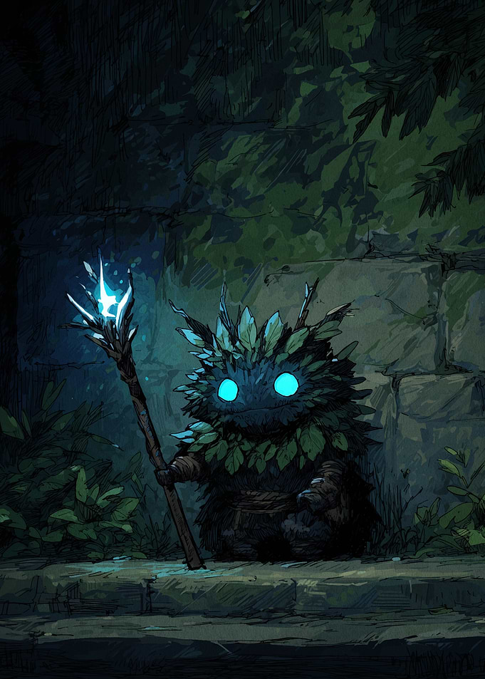 Leaf Creature with Glowing Eyes